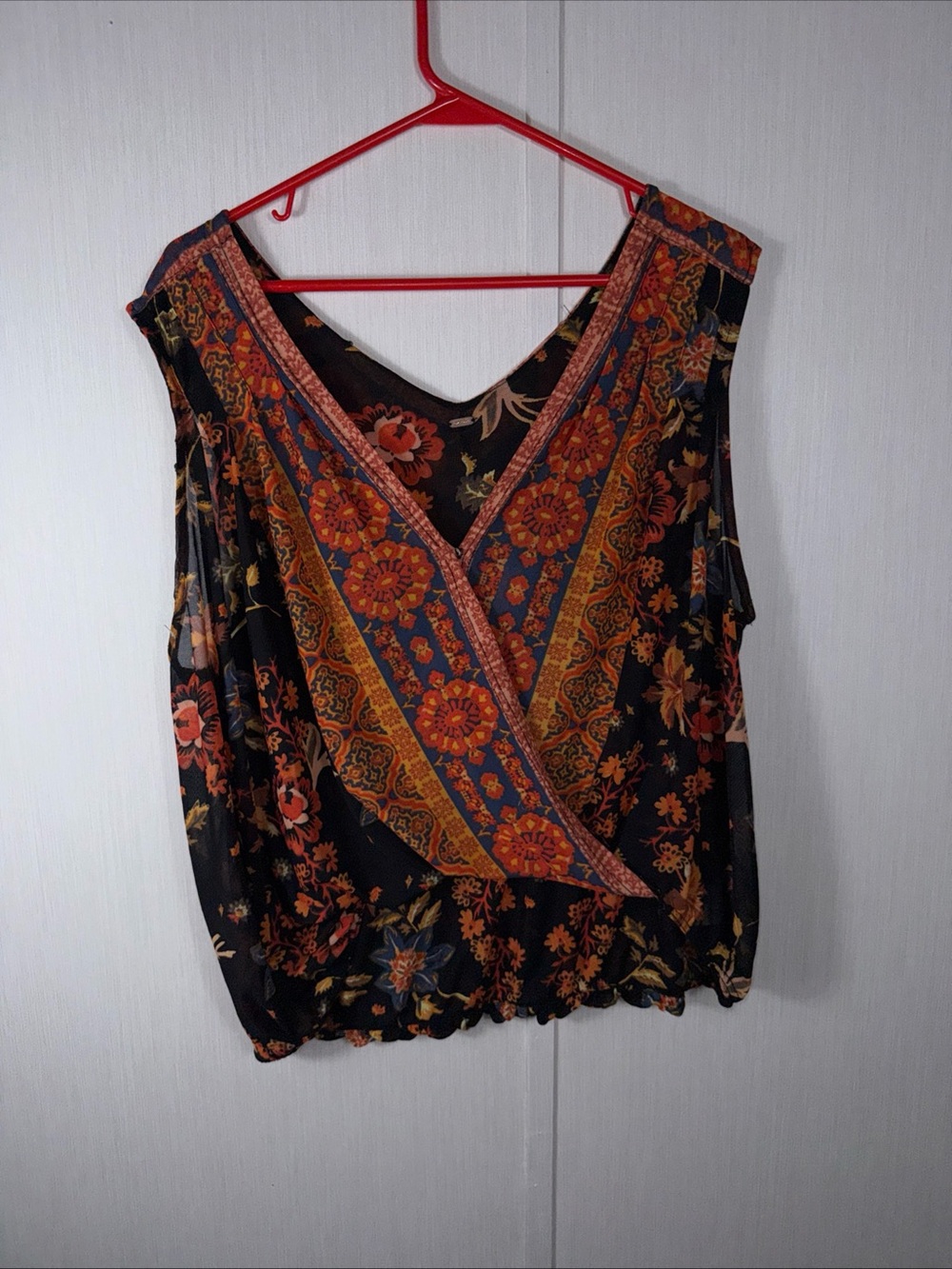 Anthropologie Free People Havana Floral Drape Tank Top Black Orange L